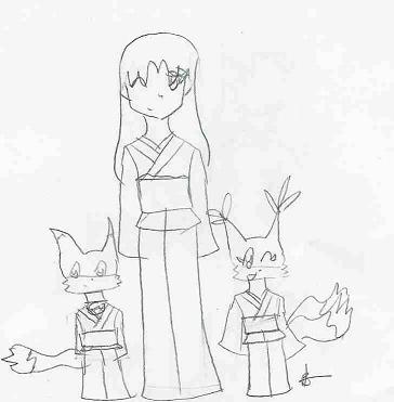 Kimon, Becca, and Foxinmon in kimonos