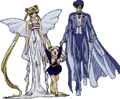 Adopted Sailor Moon, Chibi Moon, and Tuxedo Mask